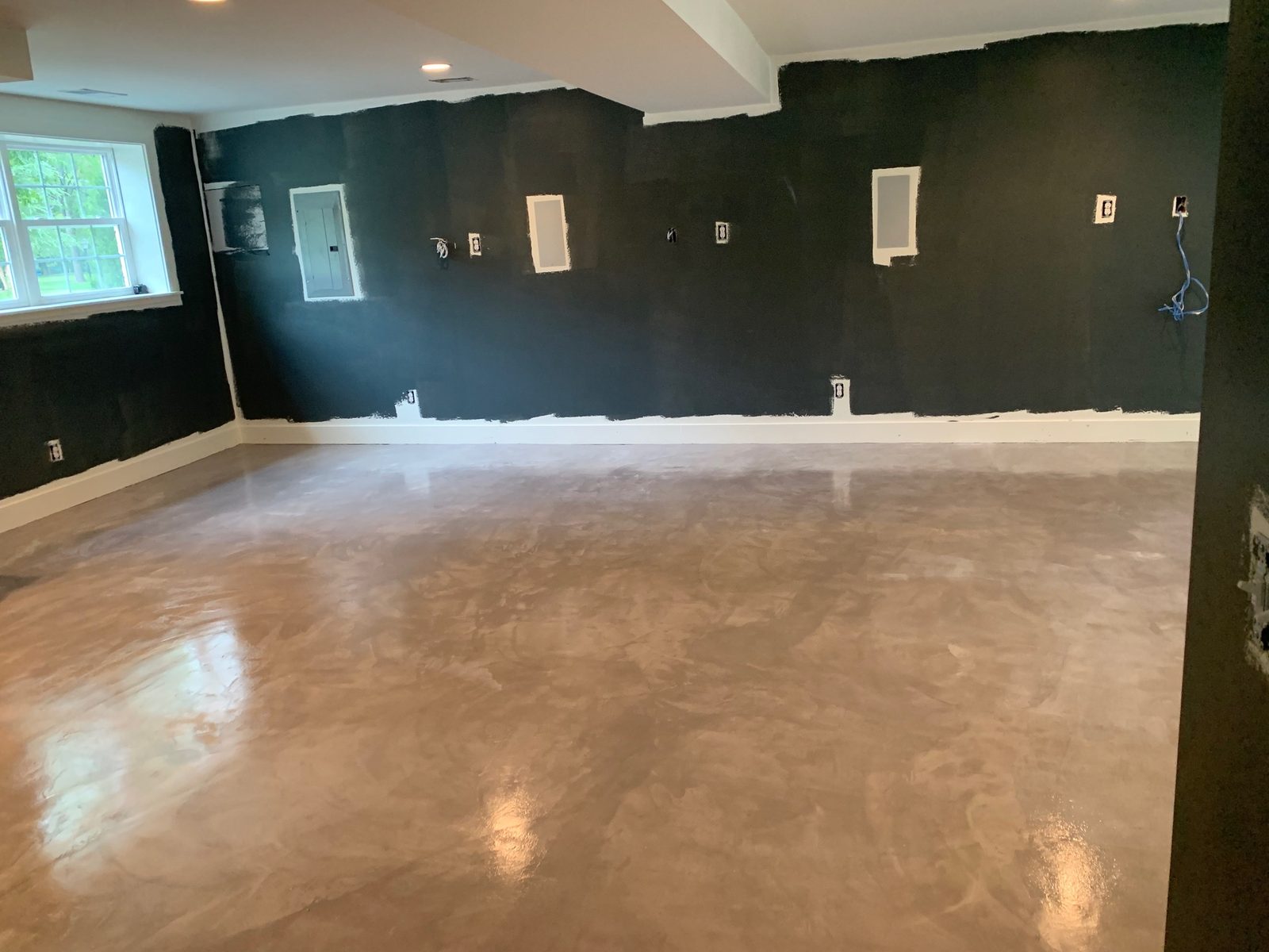 Velluto microcement basement floor with satin seal — Oak Hill